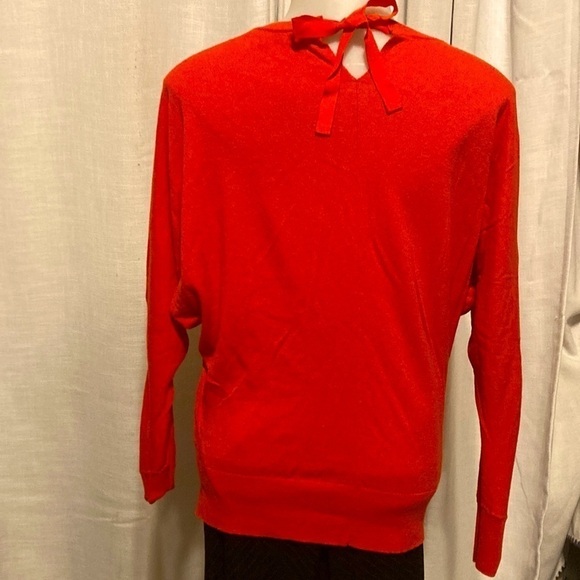 XS loft red . sweater . batwing . tie neck Ann Taylor loft collection - Picture 3 of 7